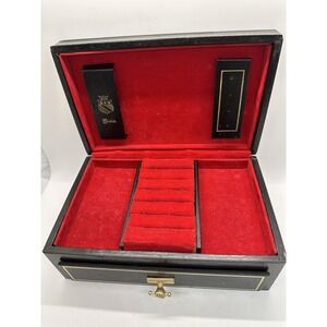 Vintage Shields Black Dresser Box Figural Pull Red Velvet Drawer